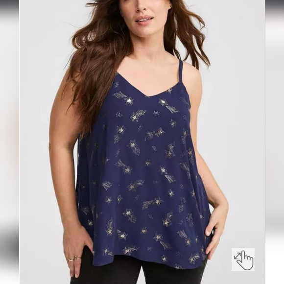 NWT Torrid Sophie Chiffon Swing Double Layer Cami In Metallic Stars Peacoat - Picture 1 of 9